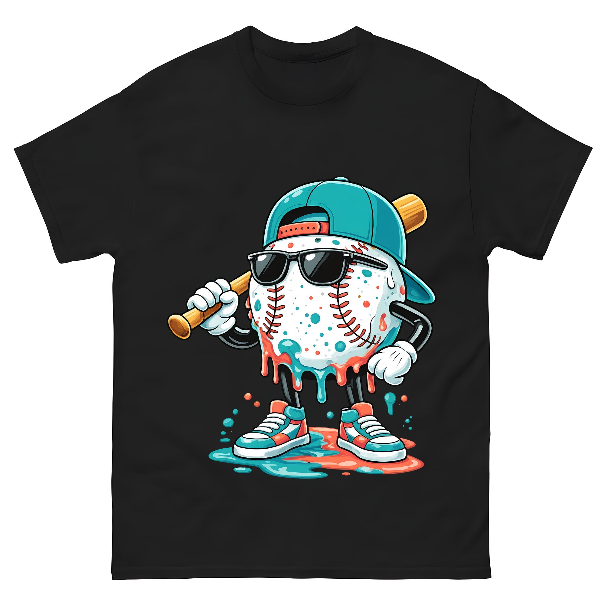 Drip Baseball Mascot T-Shirt, Cool Streetwear Baseball Graphic Tee, Funny Urban Style Shirt for Men & Women
