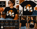 Cute Ghost & Black Cat Halloween T-Shirt – Spooky Cat Lover Tee, Kawaii Halloween Shirt, Pumpkin Trick or Treat Graphic Tee