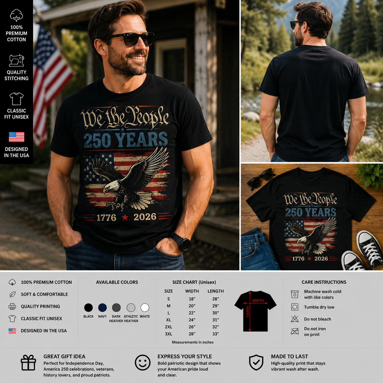 We The People 250 Years Patriotic Eagle T-Shirt – 1776–2026 America 250th Anniversary Tee