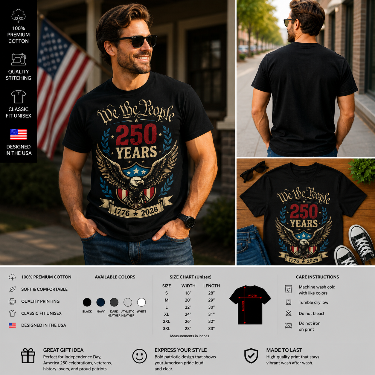 We The People 250 Years Patriotic Eagle T-Shirt – America 250th Anniversary 1776–2026 Independence Day Tee