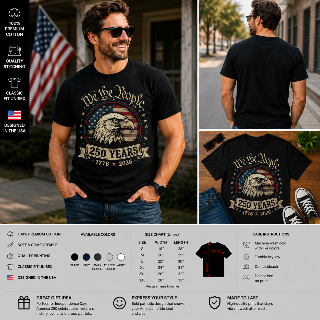 We The People 250 Years Eagle Patriotic T-Shirt – America 250th Anniversary 1776–2026 Independence Day Tee