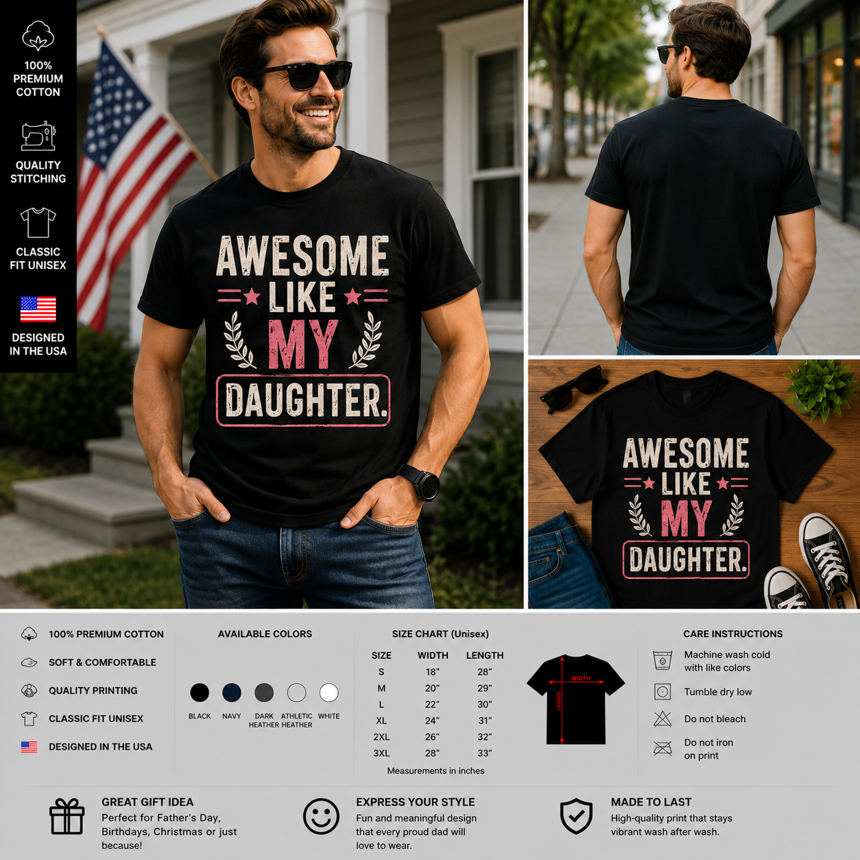 Awesome Like My Daughter Funny Dad T-Shirt – Cute Father Daughter Matching Gift Tee