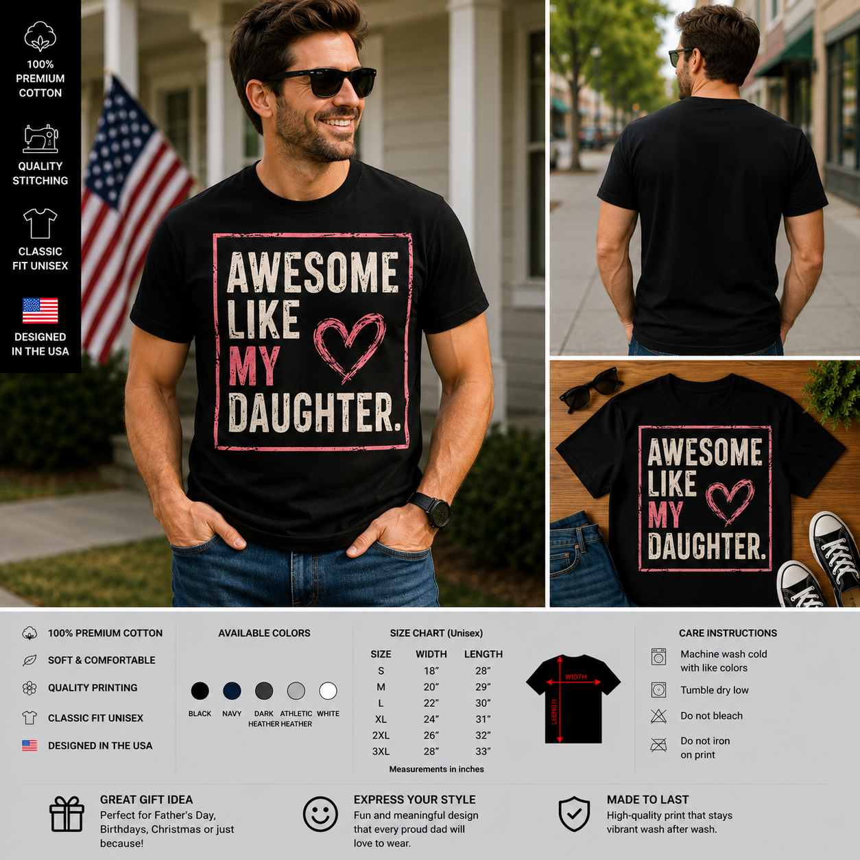 Awesome Like My Daughter Funny Dad Shirt – Cute Father Daughter Love Graphic Tee