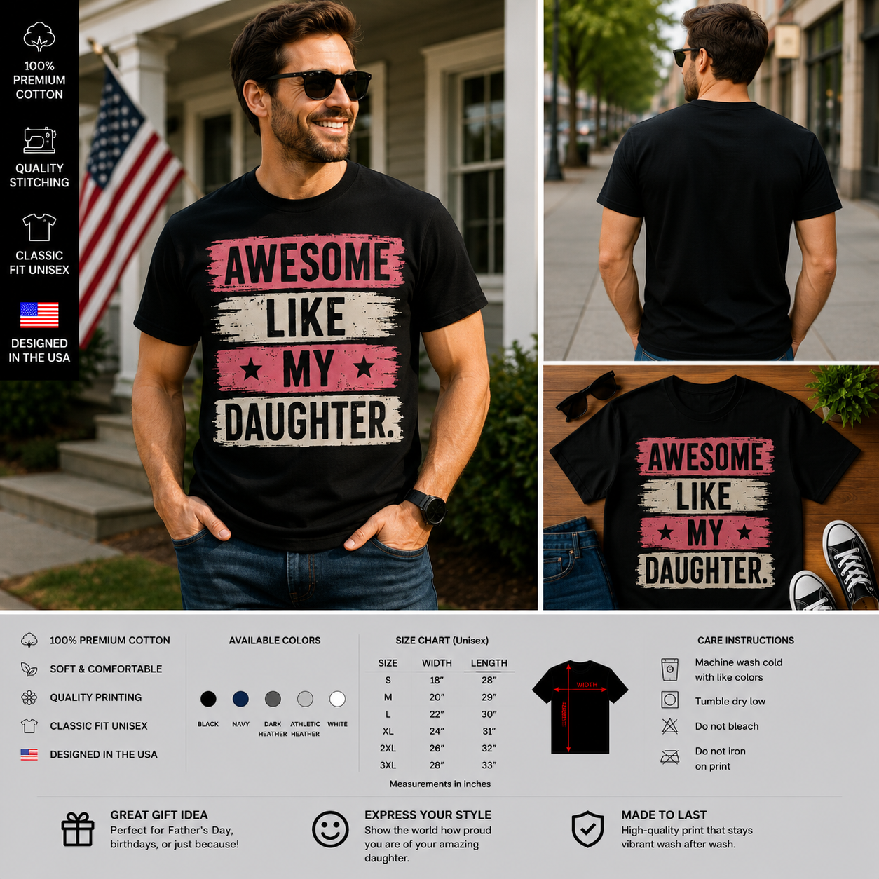 Awesome Like My Daughter Funny Dad Shirt – Father Daughter Gift T-Shirt for Proud Dads