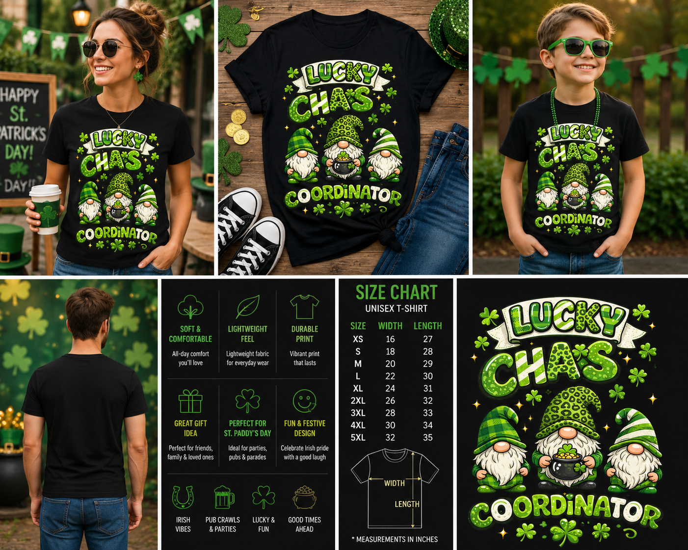 Lucky Chaos Coordinator St. Patrick’s Day Shirt – Funny Irish Gnome Shamrock Graphic Tee