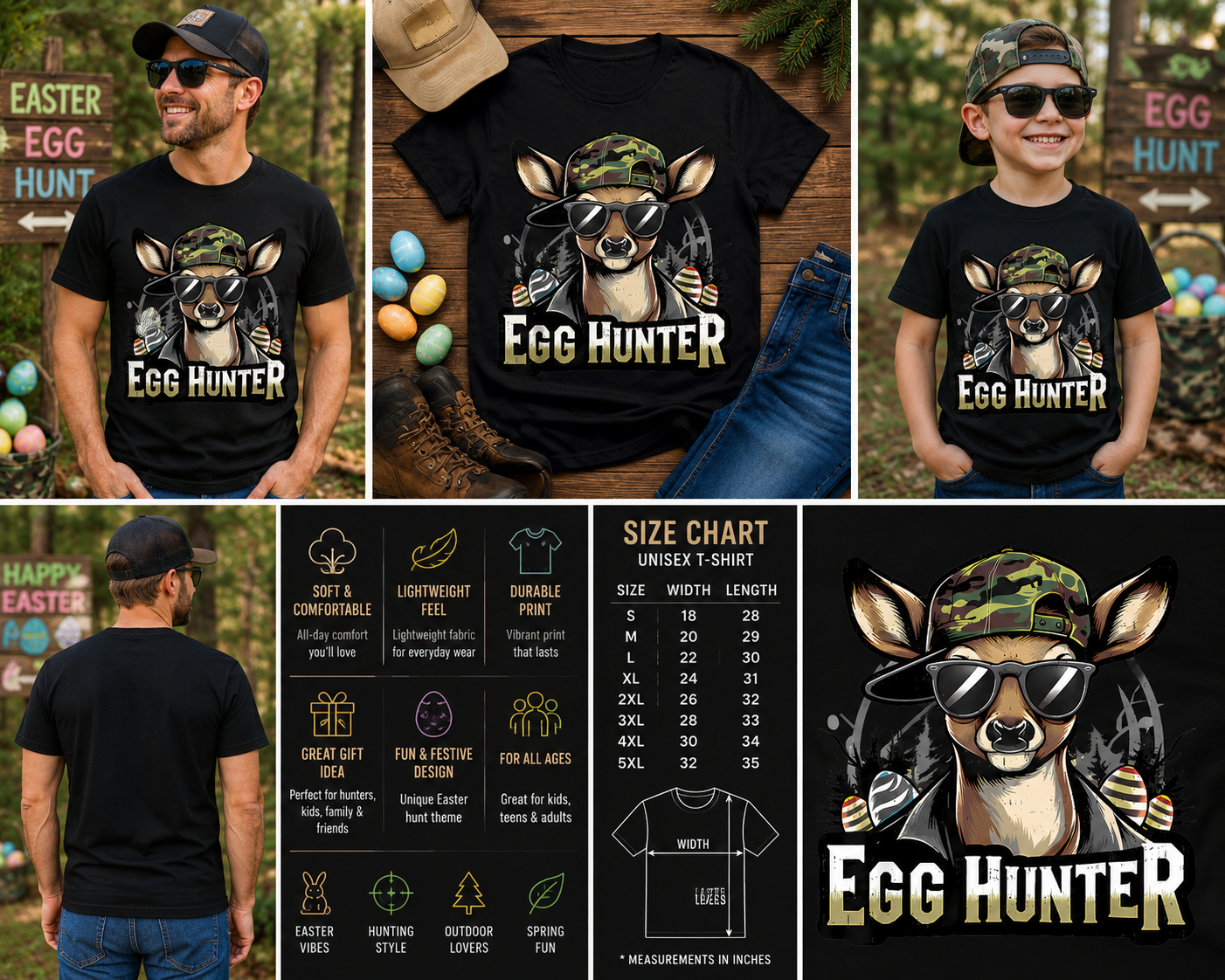 Egg Hunter Camo Deer Easter Shirt – Funny Hunting Easter Bunny Graphic Tee for Kids & Adults