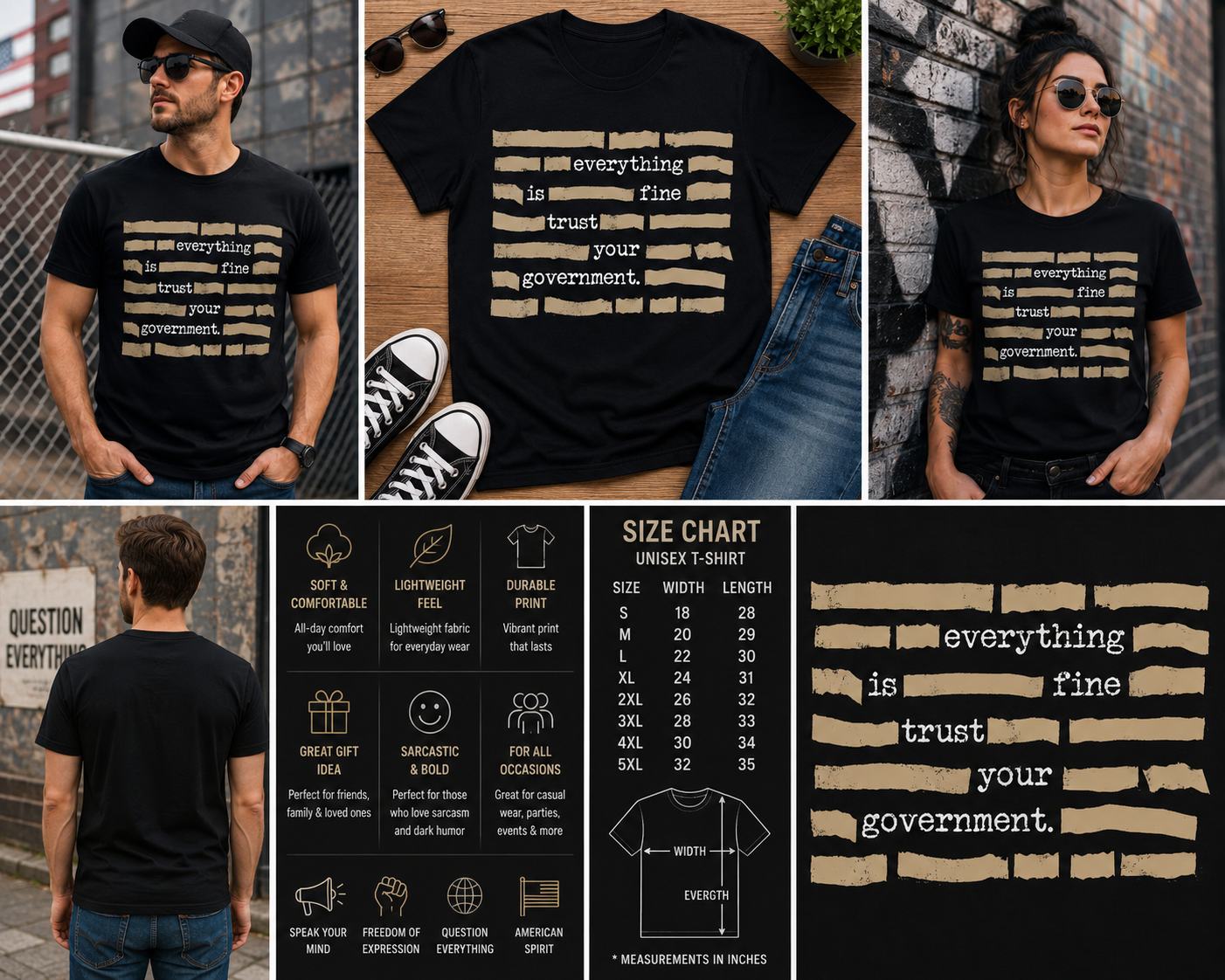 Everything Is Fine Trust Your Government Funny Sarcastic Quote T-Shirt