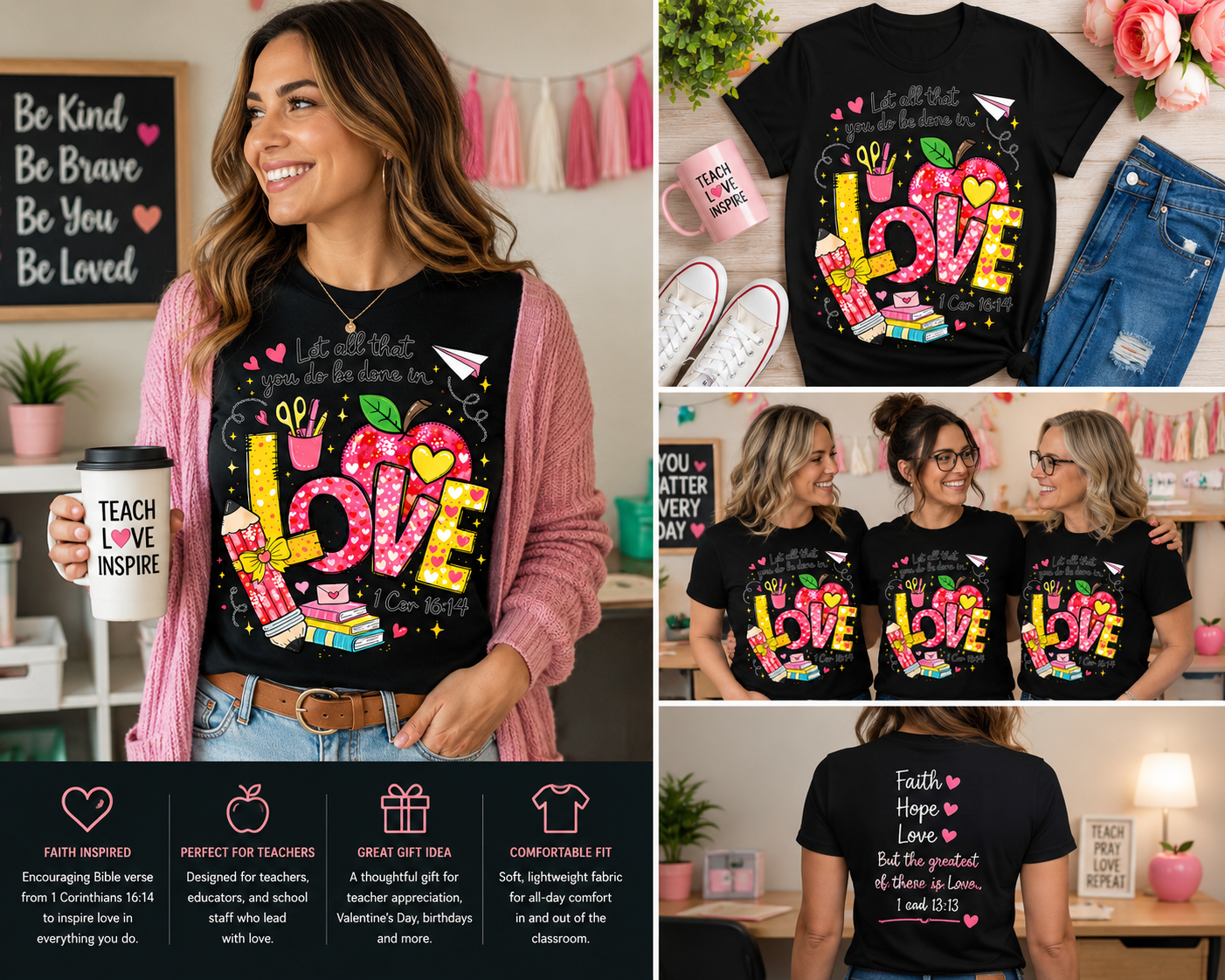 Let All That You Do Be Done In Love Christian Teacher Shirt, 1 Corinthians 16:14 Valentine Teacher Tee, Faith Love Graphic T-Shirt