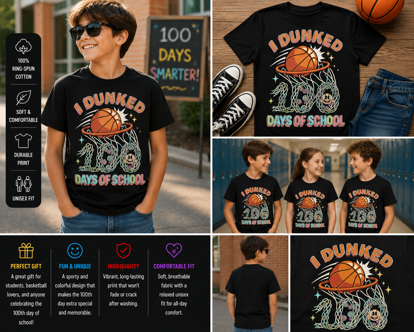 I Dunked 100 Days of School Basketball Shirt for Kids Funny 100th Day Tee