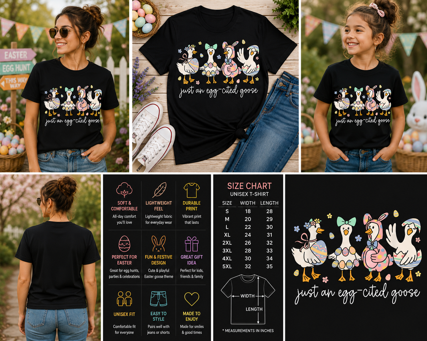 Just An Egg-Cited Goose Easter Shirt – Funny Goose Bunny Easter Graphic Tee for Women, Men & Kids