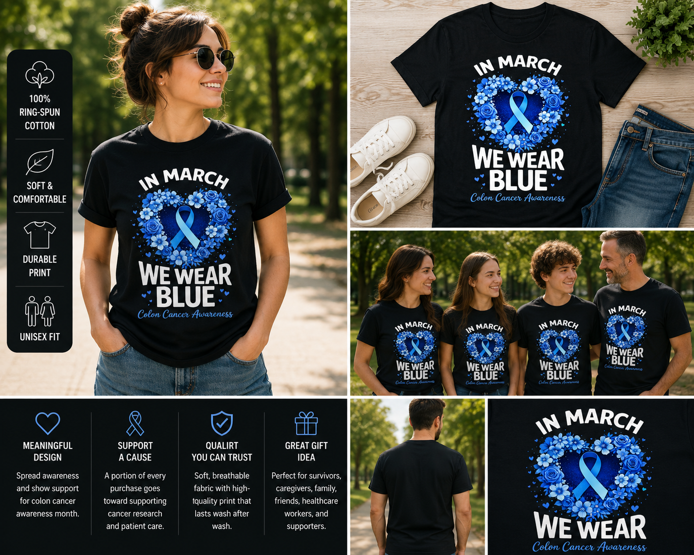 In March We Wear Blue Colon Cancer Awareness Shirt – Blue Ribbon Support Tee