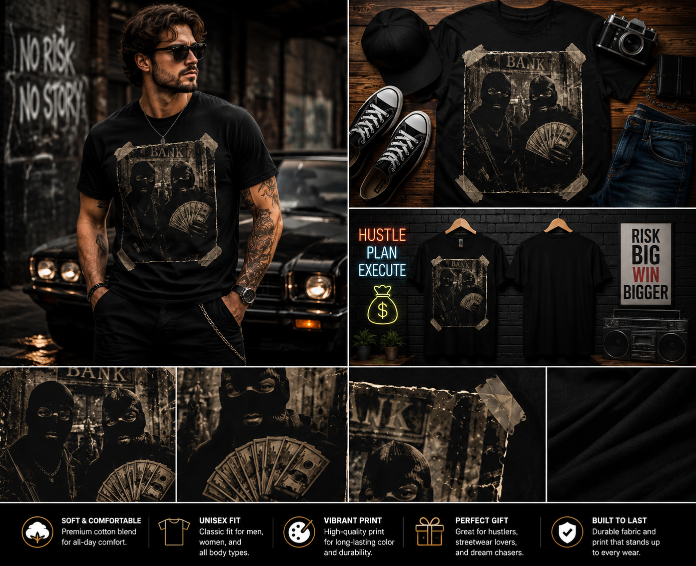 Vintage Bank Heist Streetwear Graphic T-Shirt – Retro Urban Money Hustle Tee