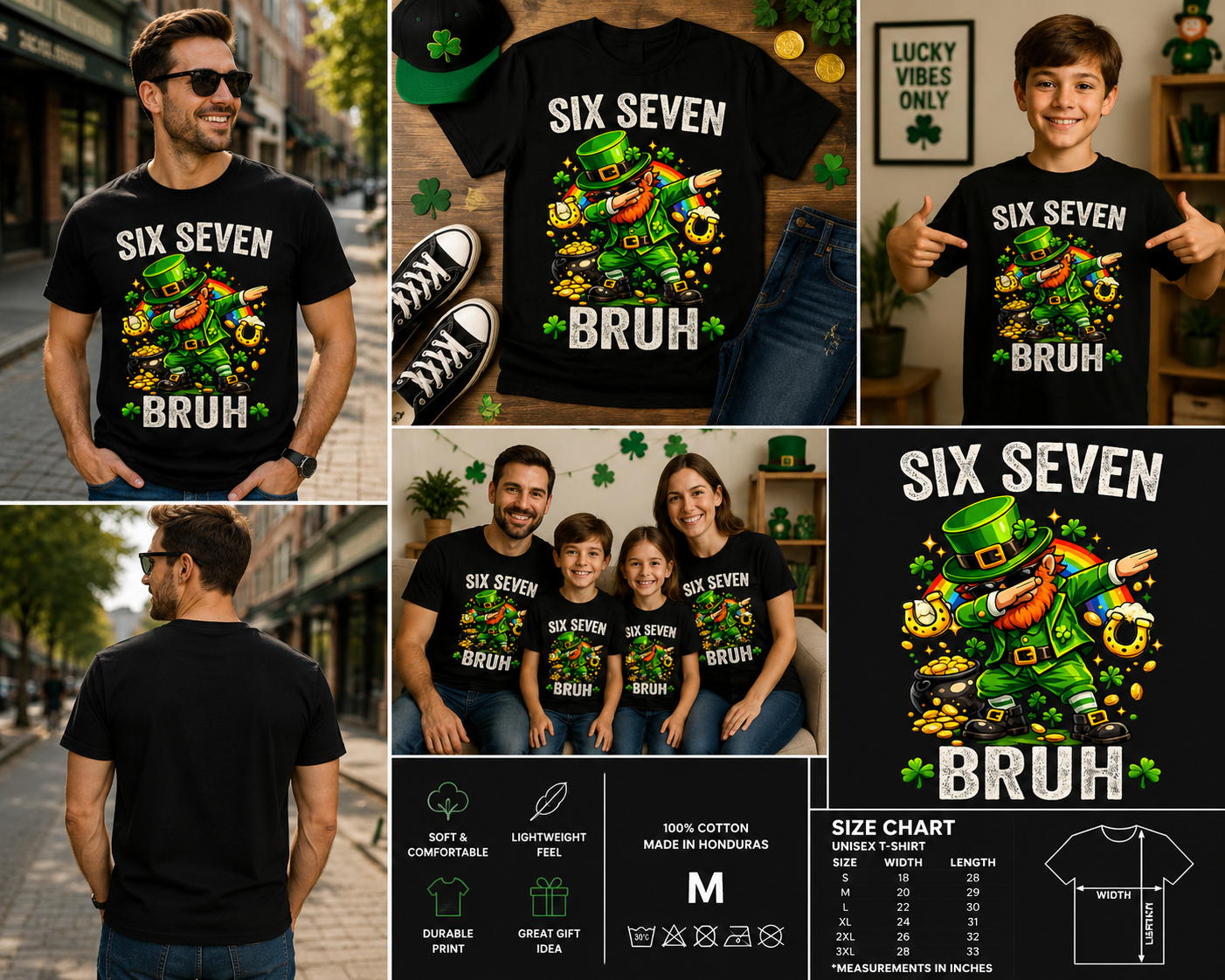 Six Seven Bruh St. Patrick’s Day T-Shirt – Funny 67 Meme Leprechaun Dabbing Graphic Tee