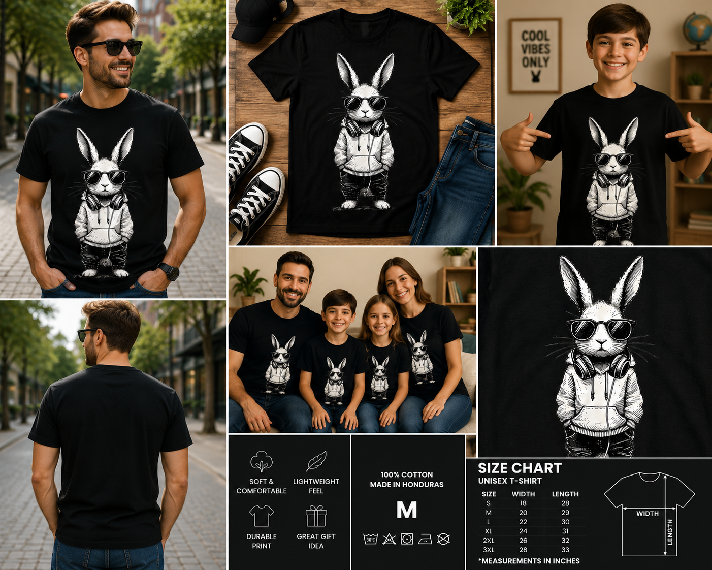 Cool Bunny with Sunglasses T-Shirt – Funny Easter Rabbit Music Graphic Tee for Boys & Men