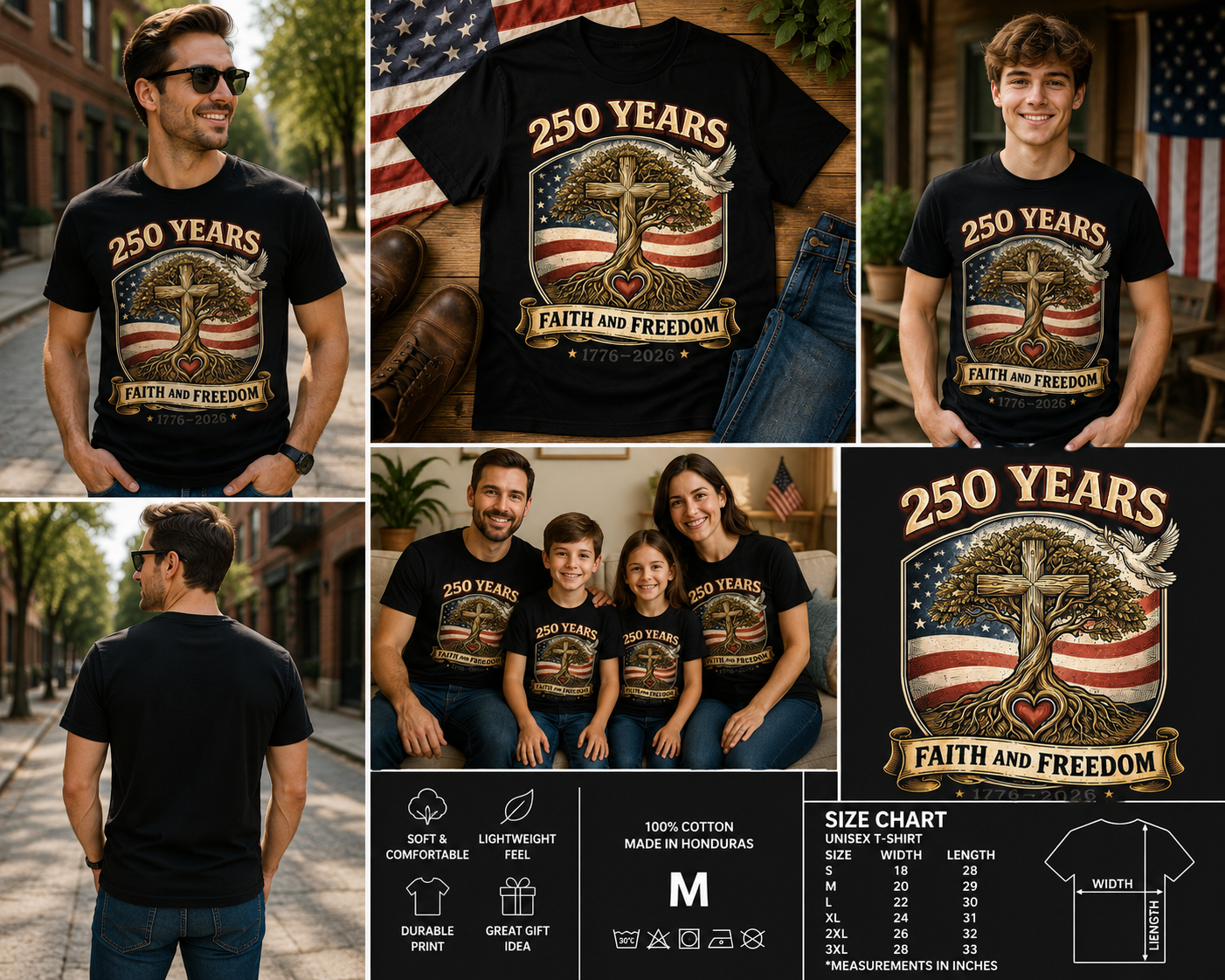 250 Years Faith and Freedom T-Shirt – Christian Patriotic USA 1776–2026 Anniversary Graphic Tee