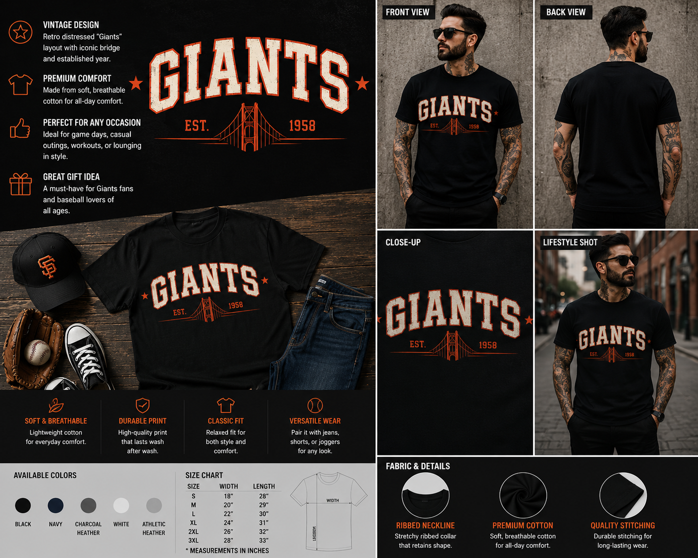Giants Est. 1958 Vintage Baseball T-Shirt – Retro San Francisco Sports Fan Tee