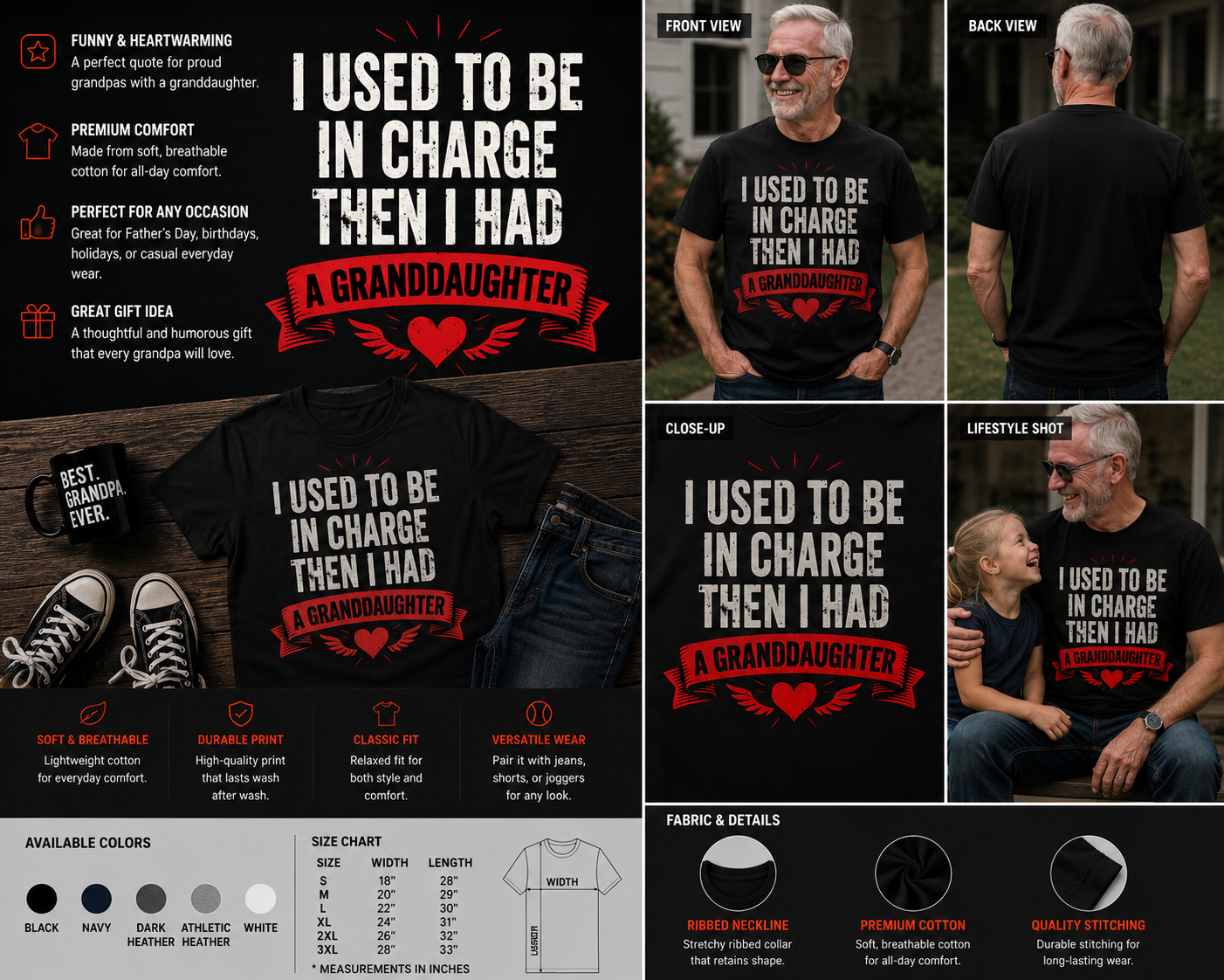 I Used To Be In Charge Then I Had A Granddaughter Funny Grandpa T-Shirt