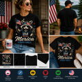 Funny Merica Vibes Only Raccoon Patriotic T-Shirt | USA Flag Fourth of July Graphic Tee | Cute Independence Day Shirt
