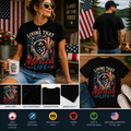 Living That ’Merica Life Raccoon Hot Dog Patriotic USA Flag Funny 4th of July T-Shirt
