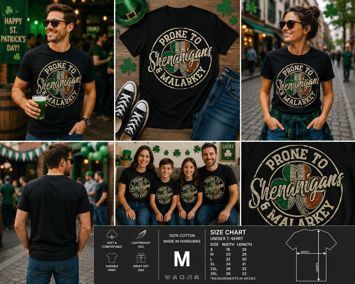 Funny St. Patrick’s Day Prone to Shenanigans & Malarkey T-Shirt | Irish Shamrock Graphic Tee