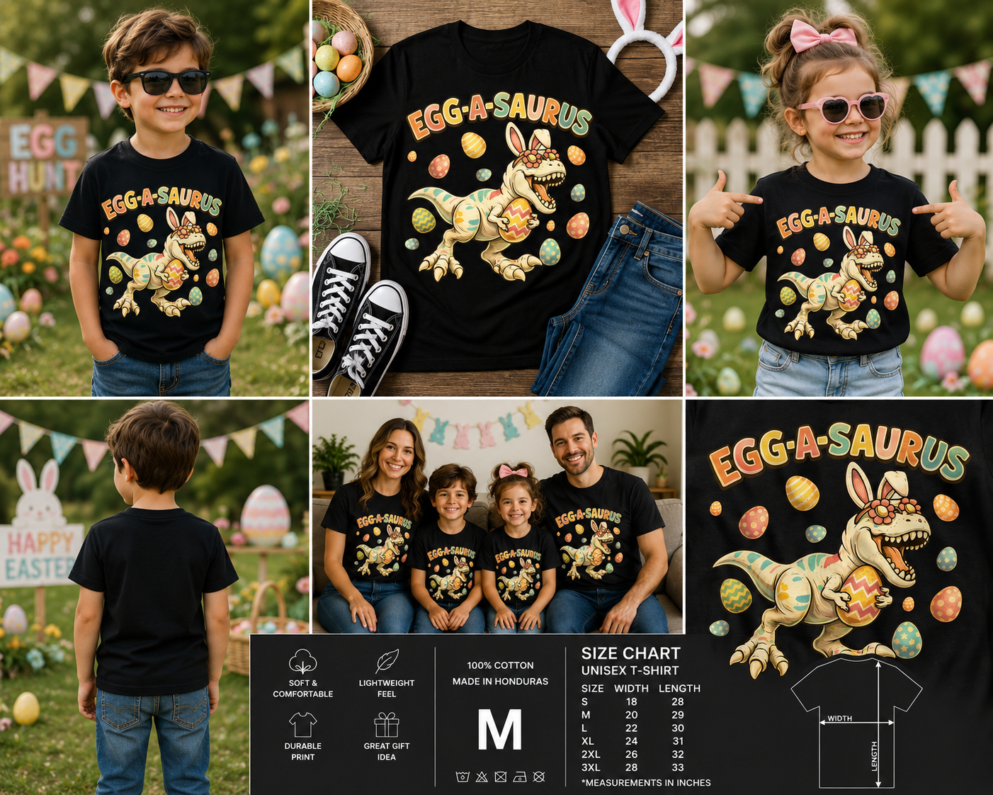 Egg-A-Saurus Easter Dinosaur Bunny T-Shirt – Funny T-Rex Easter Egg Tee for Kids & Toddlers