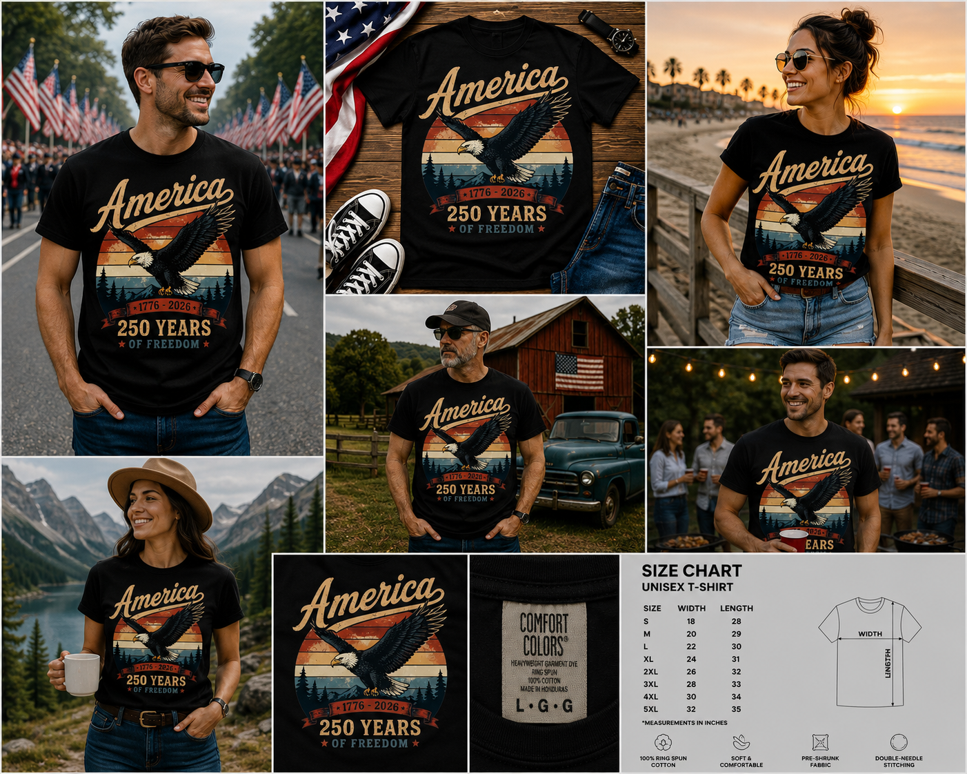 America 250 Years of Freedom Shirt, Patriotic Eagle USA Tee, 1776–2026 Anniversary Shirt, Vintage America Graphic T-Shirt, Freedom Celebration Tee