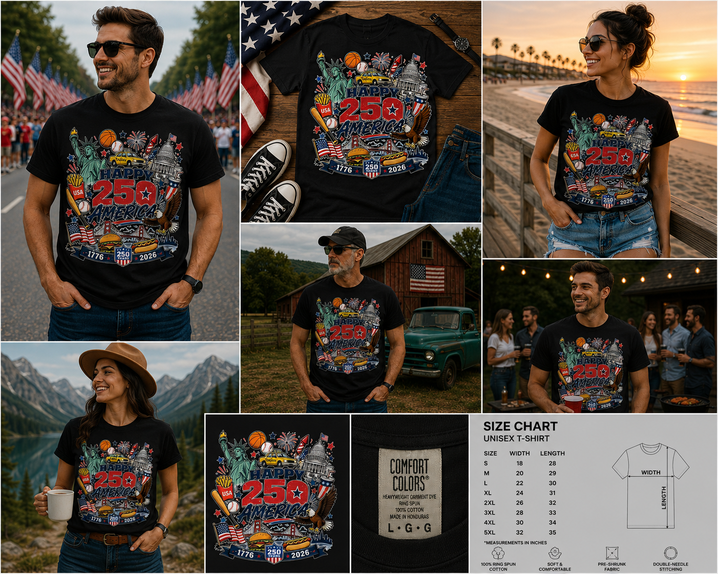 Happy 250 America T-Shirt, 1776-2026 Patriotic USA Tee, America 250 Years Anniversary Shirt, Fourth of July Celebration Tee