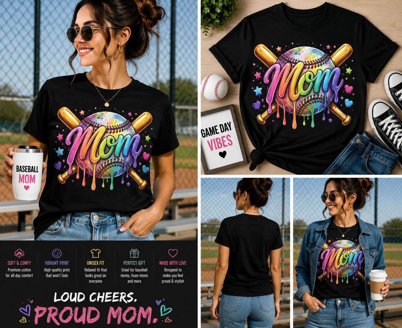 Rainbow Baseball Mom Drip Shirt – Colorful Softball & Baseball Graphic Tee