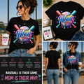Baseball Mom Drip Graphic T-Shirt – Colorful Softball Mom Tee with Neon Baseball & Bat Design