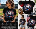 Patriotic Baseball Drip Art T-Shirt – USA Baseball Glove Graphic Tee for Baseball Fans